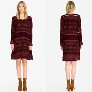 NEW Johnny Was Avery Dress Merlot Southwestern Tribal Aztec Print Embroidered